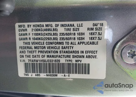 2018 Honda Cr-V Ex из США, поврежденный, VIN 7FARW1H50JE031820